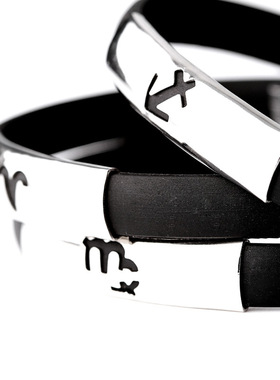 欧美时尚爆款饰品情侣手链 12星座硅胶手链钛钢黑色手环厂家直销