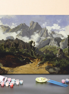 数字油画diy填充西班牙普拉多美术馆典藏名画高山悬崖涂色装饰画