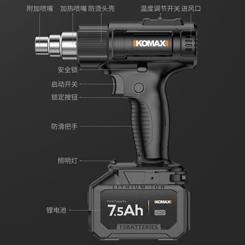 锂电热风枪充电式小型调温烘枪工业贴膜大功率便携热缩膜无线烤枪 - 图3