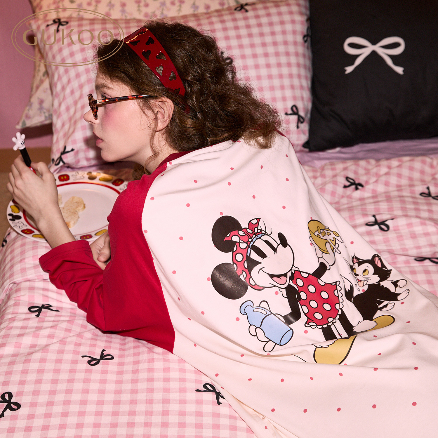 Gukoo/果壳睡裙女春秋款迪士尼联名新款波点纯棉女士家居服睡裙C,淘宝优惠券,粉丝福利购,淘宝优惠卷