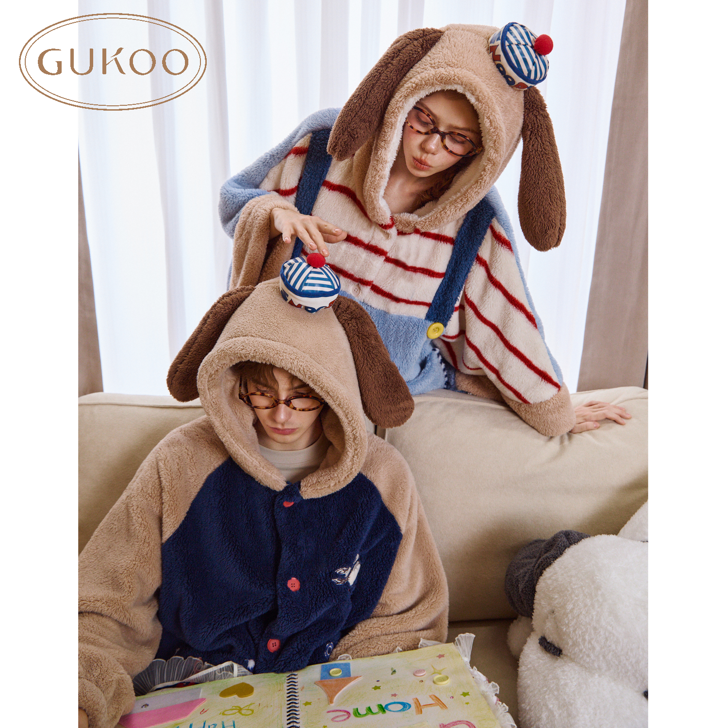 Gukoo/果壳情侣睡袍冬季珊瑚绒保暖新款史努比联名女家居服睡袍D - 图3