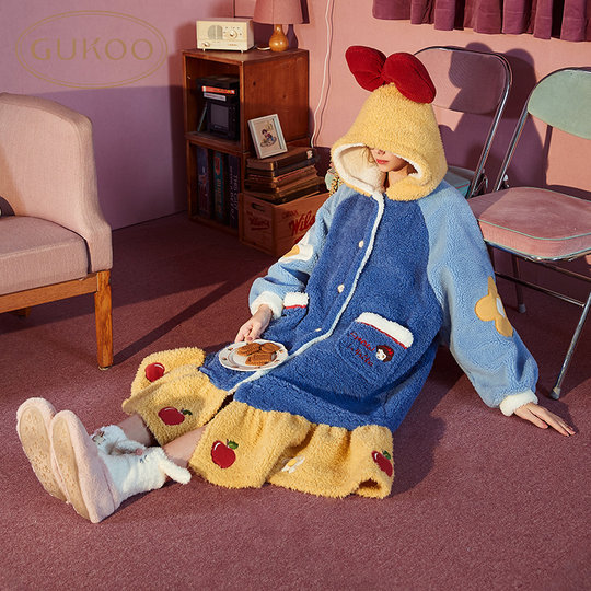 Snow White coral velvet nightgown winter home wear