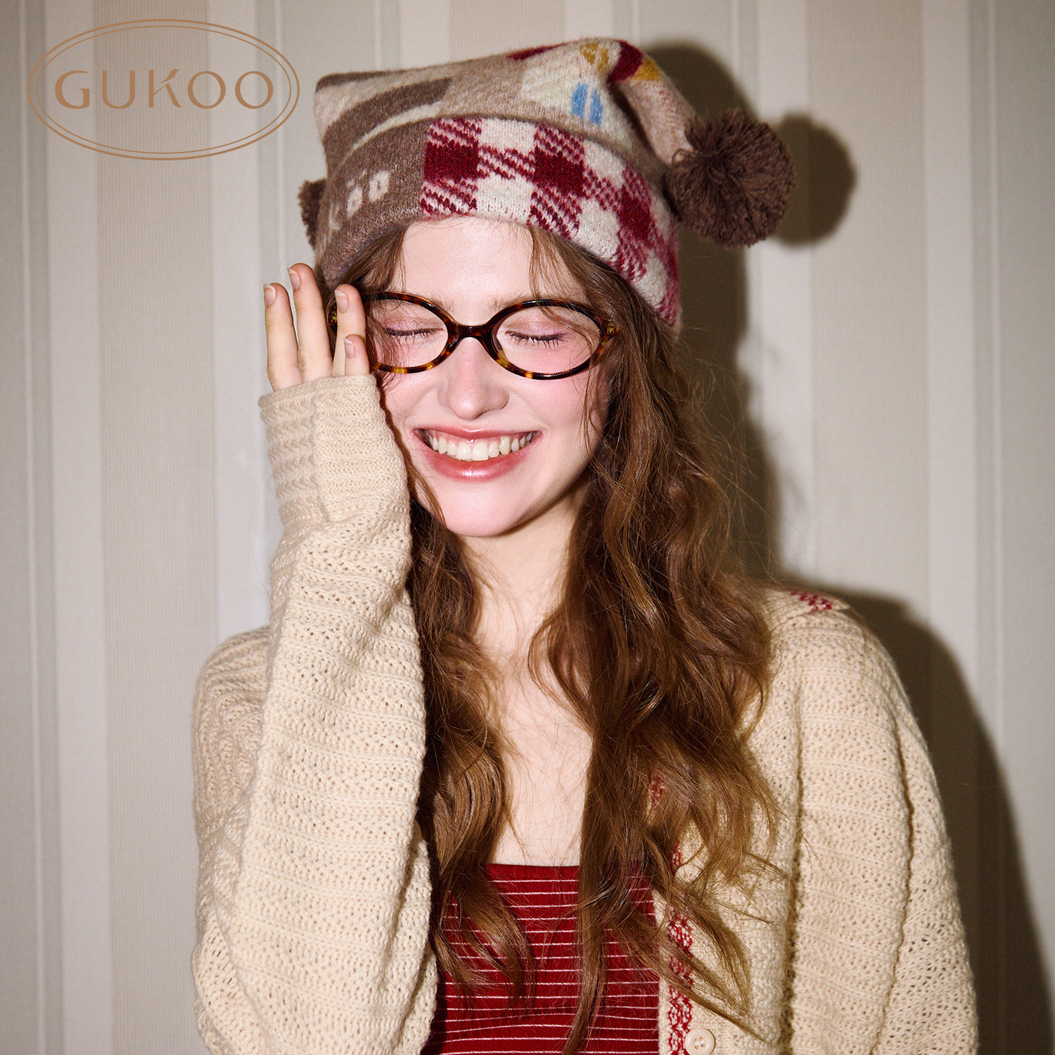 Gukoo/果壳帽子女冬季针织毛线帽新款保暖围脖miiiiichan联名帽子