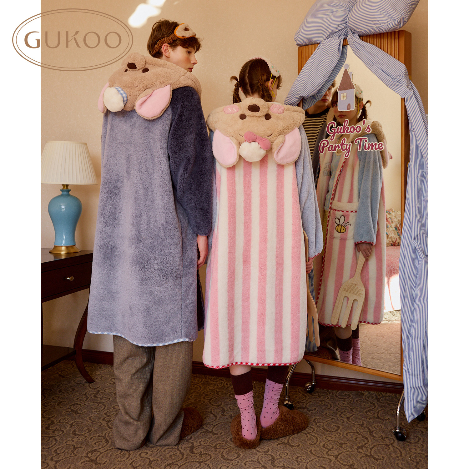 Gukoo果壳情侣睡袍冬季毛绒保暖新款迪士尼小豆联名女家居服睡袍D,淘宝优惠券,粉丝福利购,淘宝优惠卷