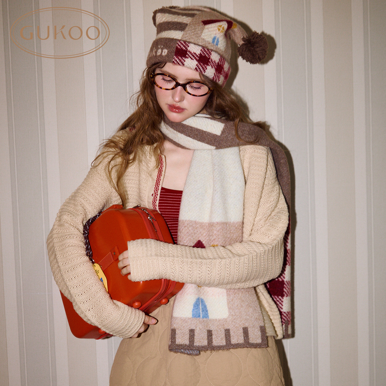 Gukoo/果壳帽子女冬季针织毛线帽新款保暖围脖miiiiichan联名帽子