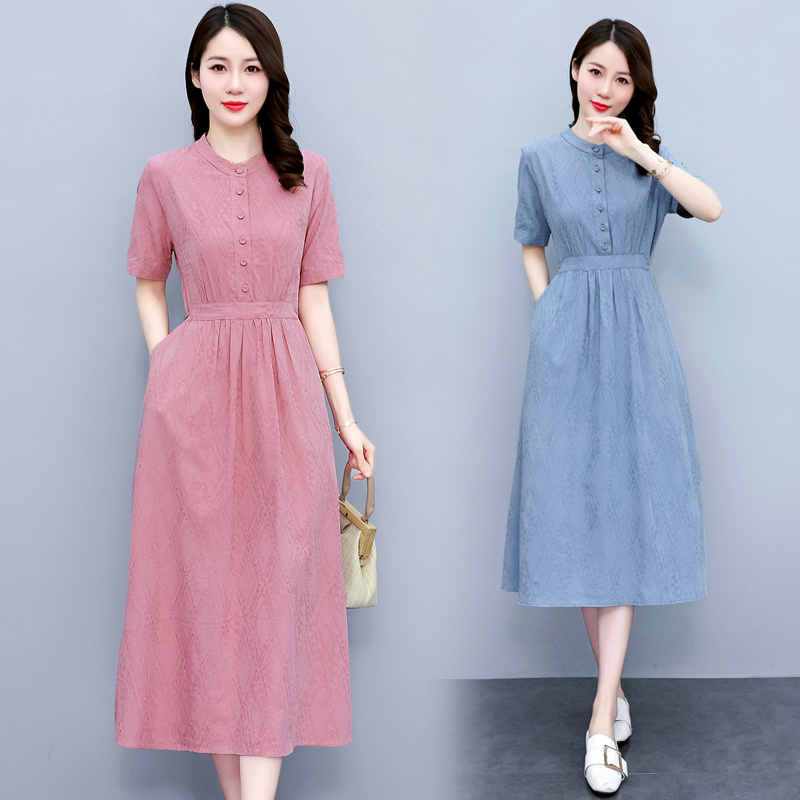 2023夏季新款女装25至30到35岁韩版短袖修身显瘦中长款少妇连衣裙-图2