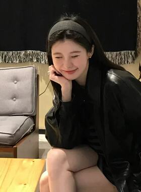 巨显白深灰！韩系宽边针织发箍女2026款秋冬高颅顶头箍发卡头饰