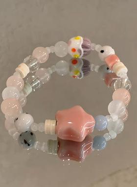 古力娜扎同款粉色陶瓷串珠手链