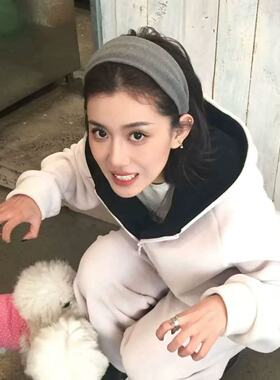 ins风~灰色宽边发箍女2026新款春夏高颅顶头箍显脸小发卡压发头饰