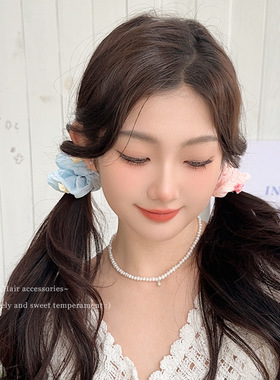 大侦探徐艺洋同款蓝色褶皱玫瑰发圈女高级感大肠圈2025年韩系新款