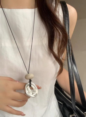 韩系ins风简约不规则圆圈吊坠长款项链女小众设计百搭毛衣链项饰