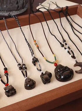 天然银曜石复古百搭编绳国风项链
