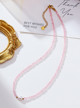 珞石彩色水晶珍珠甜美锁骨链项链