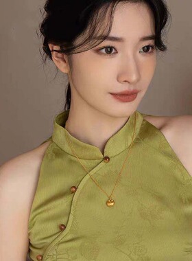 小胖福黄金色吊坠项链女