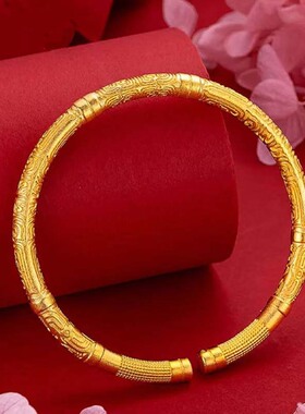 古法传承黄铜电镀国潮花纹手镯