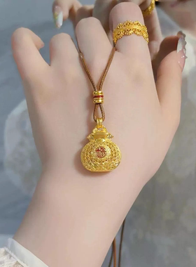 明星同款新中式沙金项链花丝雕花镂空福袋吊坠古法福袋气质百搭女