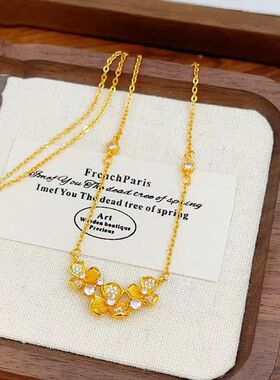 古法沙金镶钻鸢尾花项链女款轻奢时尚气质百搭点钻花朵手链女新款