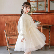 UK Next Kiss girl girl dress with dress autumn winter new girl foreign air splicing mesh dress knitted gown dress