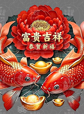 恭贺新禧新年装饰贴纸春节牡丹花开富贵吉祥莲莲有鱼餐厅自粘贴画