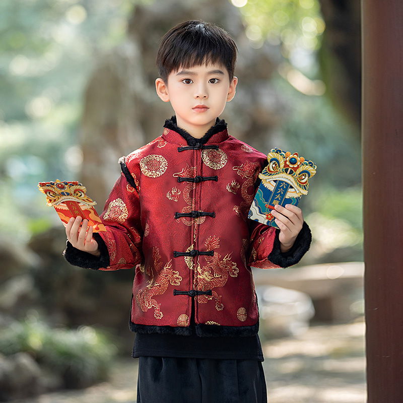 儿童拜年服男童汉服冬装宝宝唐装礼服夹棉中国风复古加厚新年套装