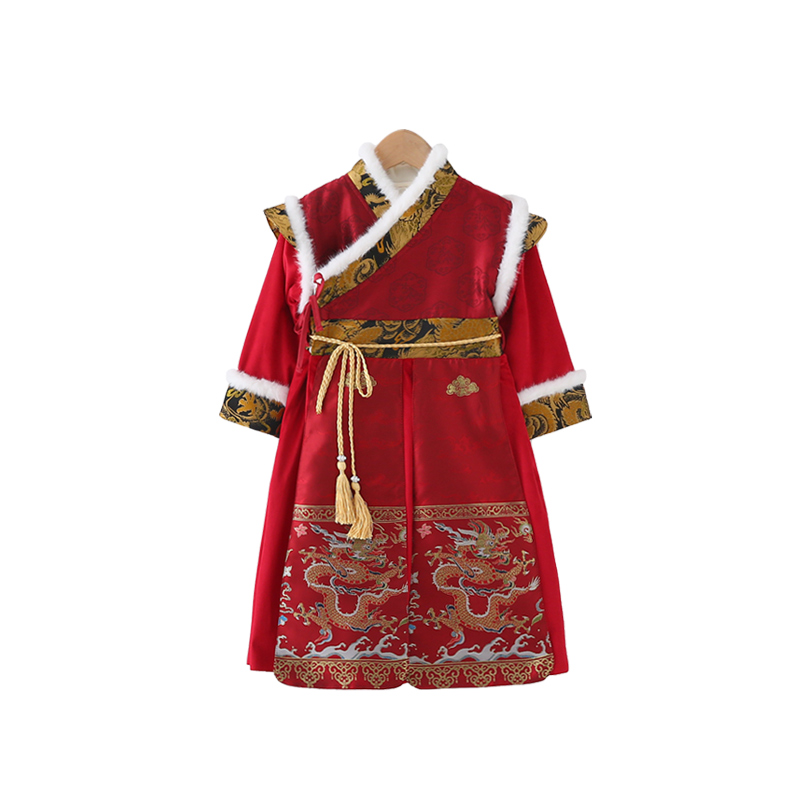 古风男童飞鱼服汉服女童冬季加厚套装男孩古装儿童喜庆拜年服唐装