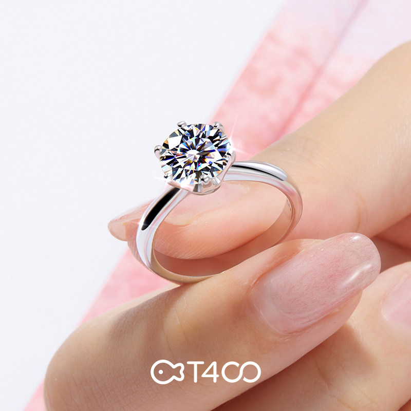 t400女一克拉莫桑石情侣纯银对戒 t400戒指/指环