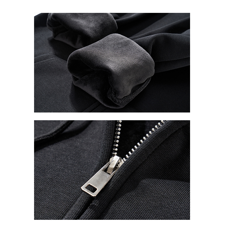 冬季重磅600g加绒加厚情侣连帽银狐绒卫衣宽松拉链开衫运动外套男 - 图2