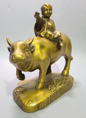 纯铜杏花村牧童牛摆件
