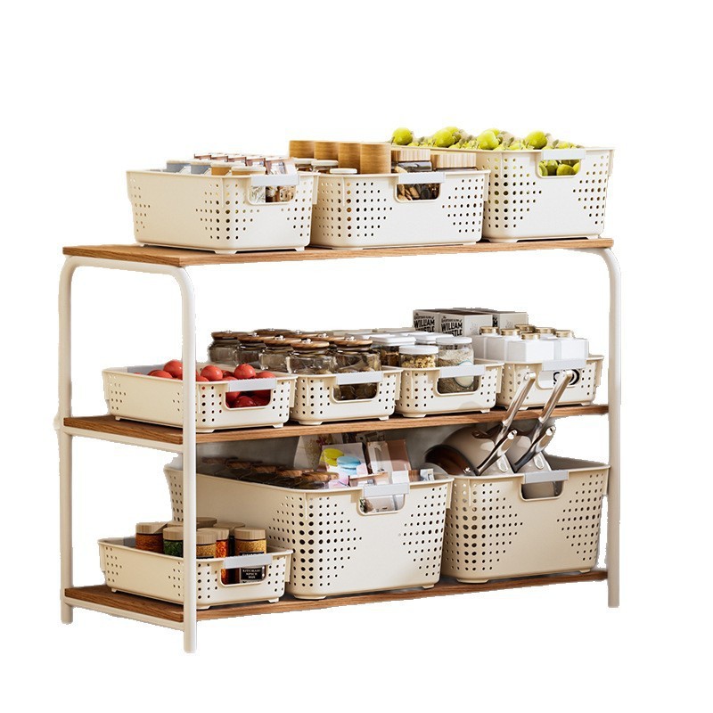 Plastic storage basket household snack toy storage basket kitchen drain basket desktop organizing cabinet storage storage basket