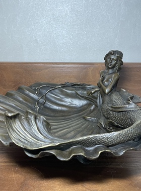 铜雕塑美人鱼果盘花盆装饰品