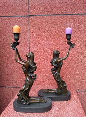 铜雕塑美女烛台客厅欧式实用摆件