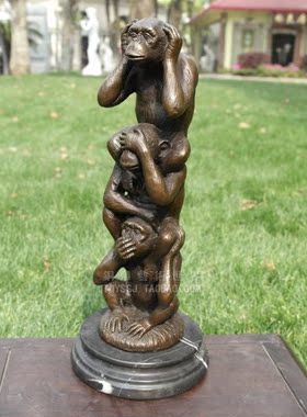 铜雕塑猴子三不猴办公室中式摆件