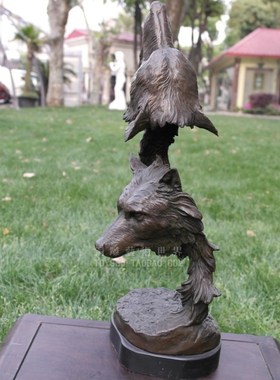 双狼动物抽象中式风乡村铜雕塑