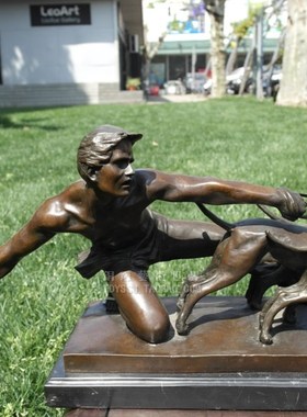 铜雕塑狗拉雪橇听从客厅欧式摆件