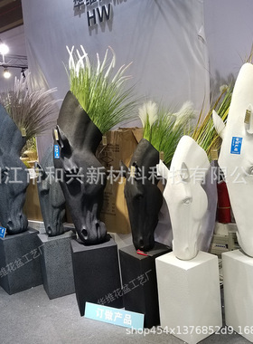 厂家户外玻璃钢花盆定制水泥大号马头雕塑室内种植花瓶落地摆件