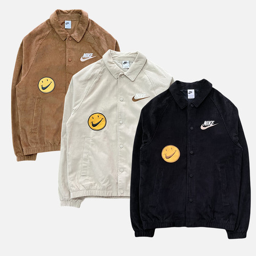 Nike/耐克 男灯芯绒笑脸刺绣logo外套教练夹克FZ5737-010-104-281 - 图3