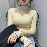 Демисезонный шифоновый трикотажный свитер, 2023, высокий воротник, по фигуре