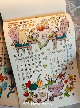 绘本装饰画历艺术手账装饰 2026年新款手工手绘日历本JUNKJOURNAL
