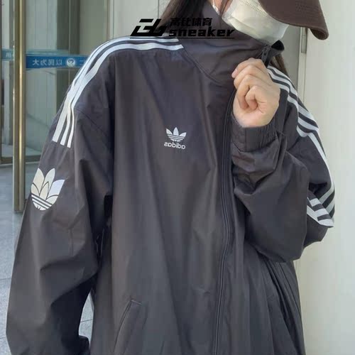 阿迪达斯三叶草男女复古风梭织透气三条纹立领夹克外套JI7533 - 图1