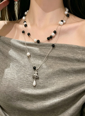 韩系多层叠戴珍珠项链女