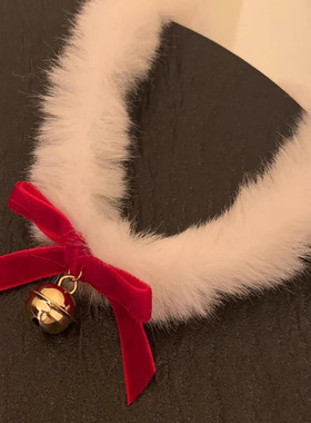 圣诞节红色蝴蝶结铃铛毛绒项圈