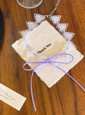 纯欲风紫色蕾丝蝴蝶结项链女