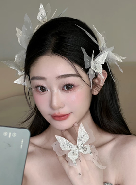 超仙立体蝴蝶发夹新娘头饰高级感