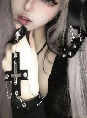 朋克暗黑风y2k十字架手链指环
