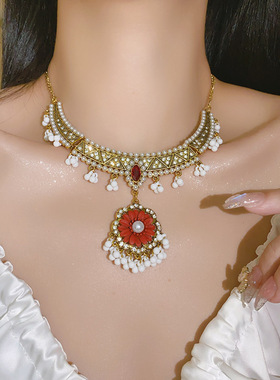 欧美夸张满钻珍珠项链耳环