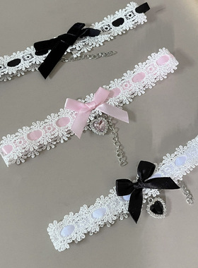 甜酷辣妹蕾丝爱心蝴蝶结项圈