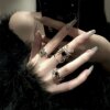 Dark retro style black alloy spider ring for women