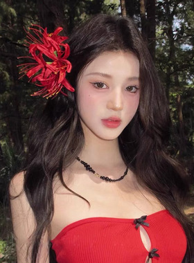 红色彼岸花仿真花发夹