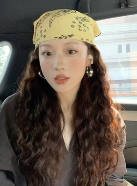 黄色印花头巾女2026新款y2k