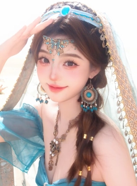 波西米亚风蓝色串珠流苏耳环